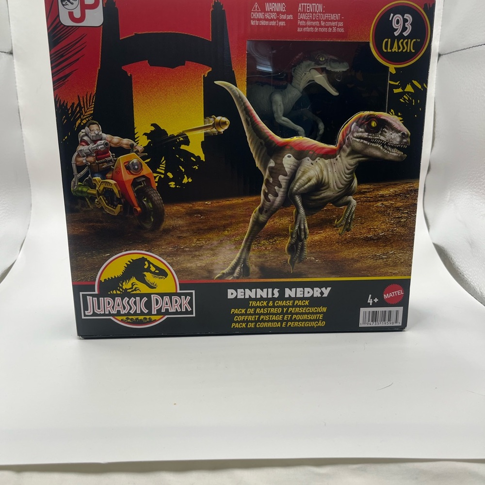 Mattel Jurassic Park Dennis Nedry Track & Chase Pack - Gray and Red Velociraptor